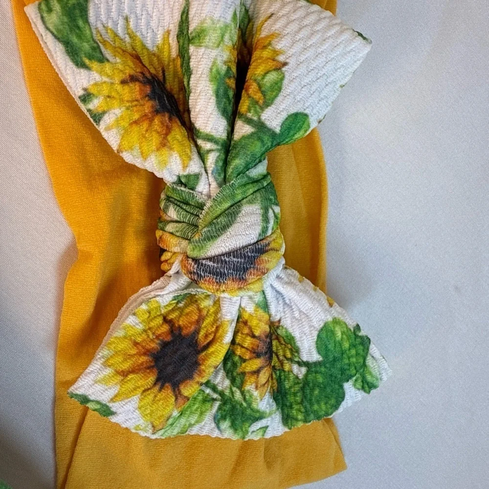 Floral Bow Kids Hairband Set - Yellow and Green